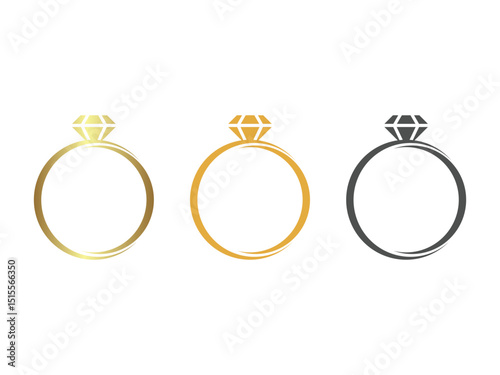set of wedding ring symbol, jewelry logo vector, isolated on transparent background