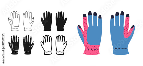 Protective gloves for repair icon symbol set. Modern safety gloves for builder mechanic, plumber, carpentry service or for gardening. Professional stylized simple sign web design vector illustration