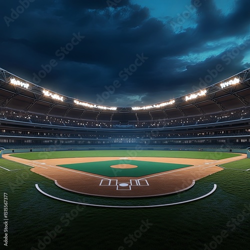 Empty baseball stadium 3d render panorama