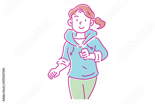 ダイエットで気持ちよくランニングする若い女性