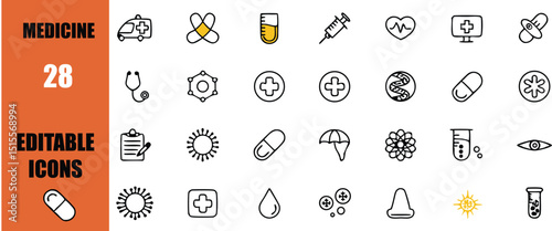 Medical healthcare icon set editable vector design for hospital clinic and pharmaceutical industry 100
