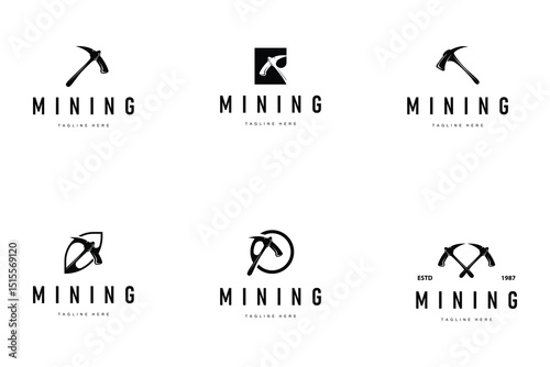 mining logo illustration concept black silhouette mining equipment simple vintage classic labor template design