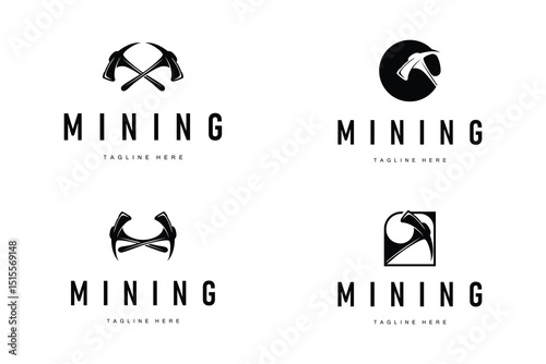 mining logo illustration concept black silhouette mining equipment simple vintage classic labor template design