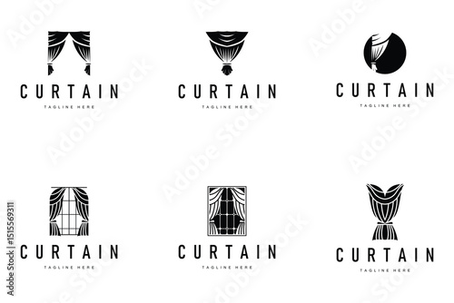 interior decoration curtain logo concept with simple minimalist concept illustration furniture template