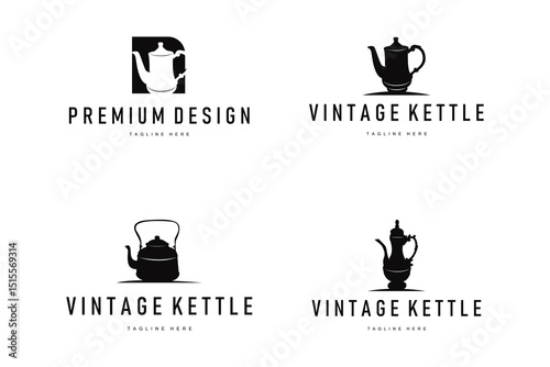 retro vintage silhouette design concept simple minimalist kettle logo product brand template