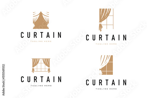 interior decoration curtain logo concept with simple minimalist concept illustration furniture template