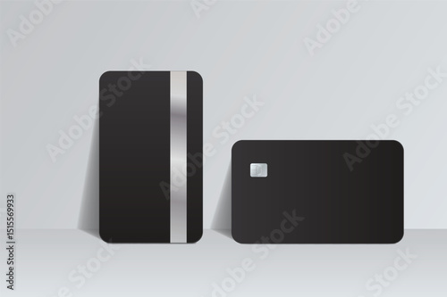 Vector realistic plastic credit card templates. Blank debit card with chip card on background. Mockup empty design for online business and finance, technology payment, digital payment concept.
