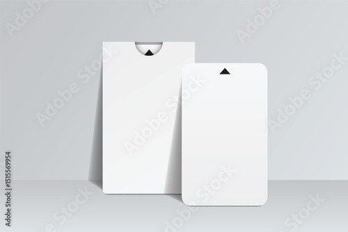 3D Realistic plastic hotel apartment keycard and booklet holder, open leaflet, bifold mockup isolated on background. Blank template  for hotel key card, credit card, notecard, postcard, invitation
