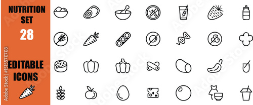 Nutrition and diet vector icons set editable nutrition food elements healthy eating and lifestyle icons set 100