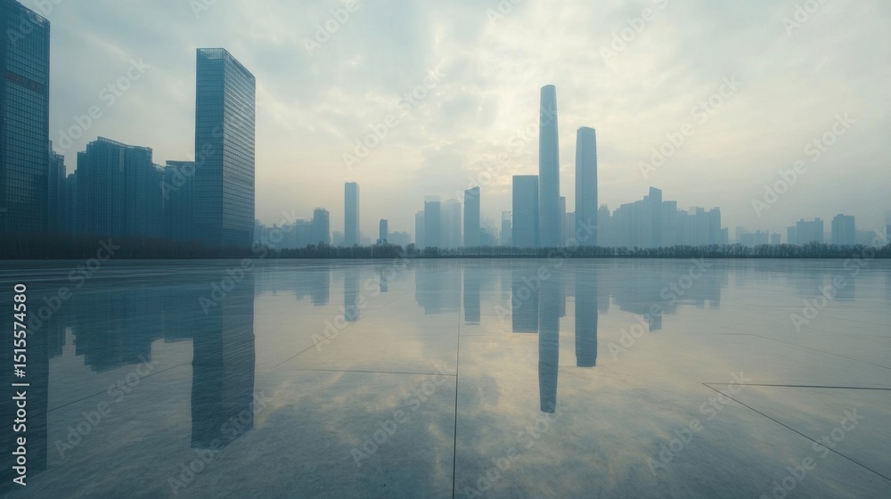 Fototapeta premium Urban Skyline Reflected in Still Water.