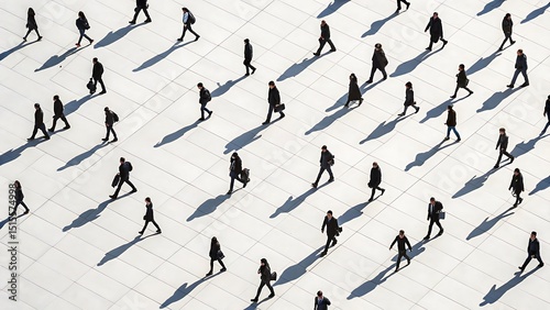 Aerial View of People Walking: Urban Crowd Movement Pattern Texture