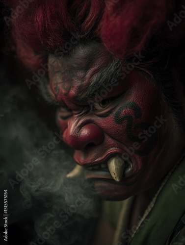 Oni Mask Close Up A Dramatic Portrait of a Japanese Demon.