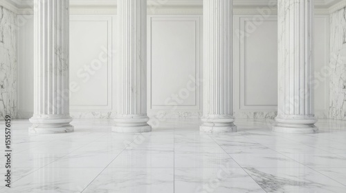 Elegant marble columns and flooring in a grand hall.
