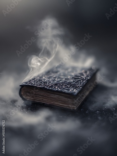 Mystical Ancient Book with Smoke, Ethereal Fantasy Scene.