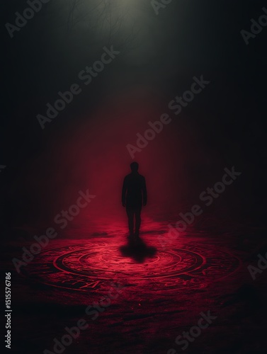 Mysterious Figure in a Red Lit Circle, Dark Fantasy Scene.