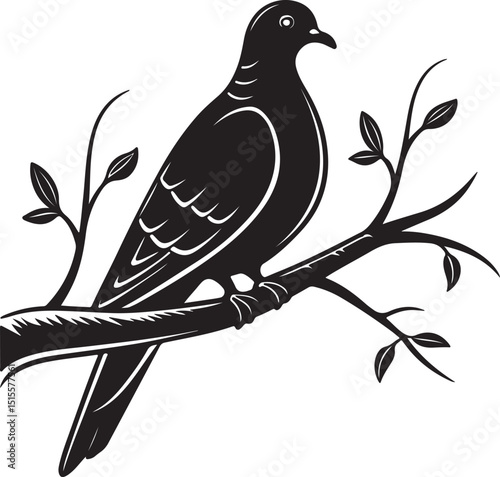 Dove Silhouette Perched on a Narrow Branch