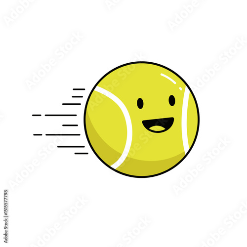 Animated tennis ball character rolling with a smile and motion lines  