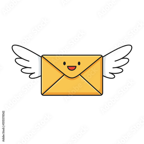 Cute envelope with wings and smile representing cheerful message  