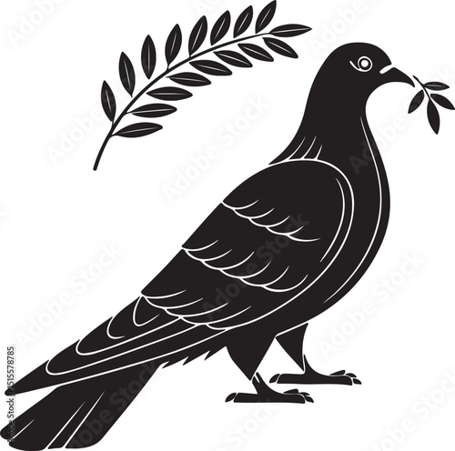 Peace Dove Silhouette with Small Leaf in Beak