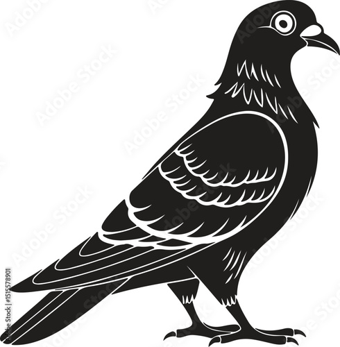 Side View of a Pigeon Silhouette Observing Quietly