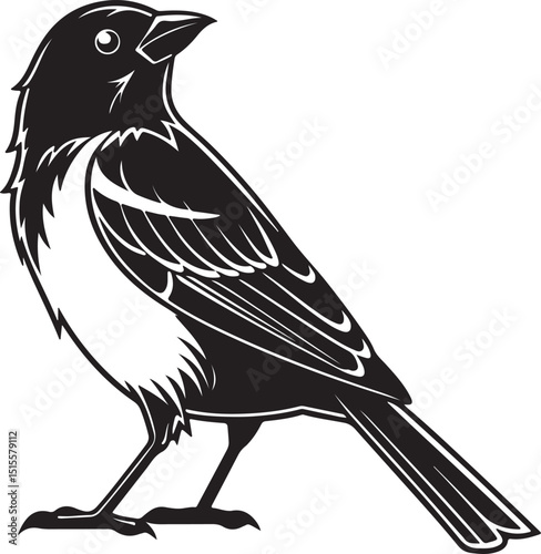 Side View Sparrow Silhouette with Slight Wing Raise