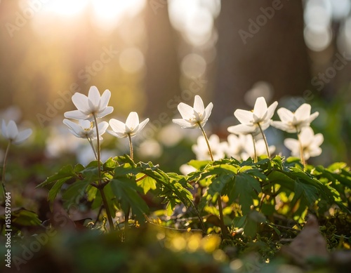 Spring flowers bathed in sunlight