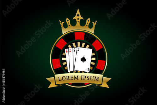 Casino Chip Emblem with Suits and Ribbon