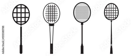 badminton racket and shuttlecock icon set.