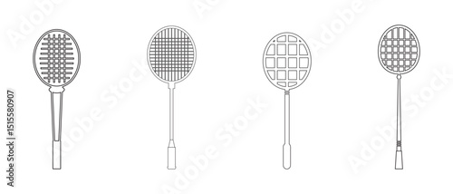 badminton racket and shuttlecock icon set.