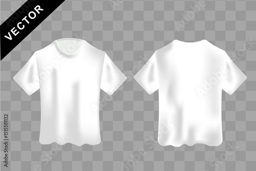 White, blank t-shirt realistic mockup. Front and back sides, short sleeve shirt for print, Vector design template