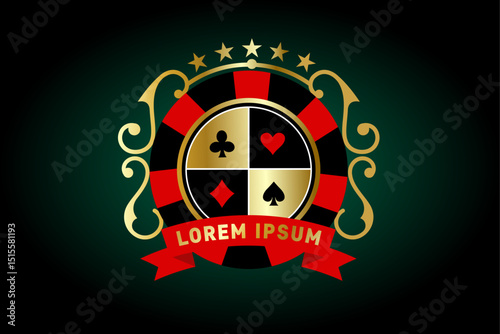 Casino Chip Emblem with Suits and Ribbon