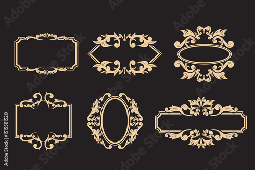 Vector set of engraving ornament frame template design elements Premium Quality and Satisfaction Guarantee Label, antique and baroque frames Old texture