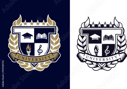 University Crest with Academic and Musical Symbols
