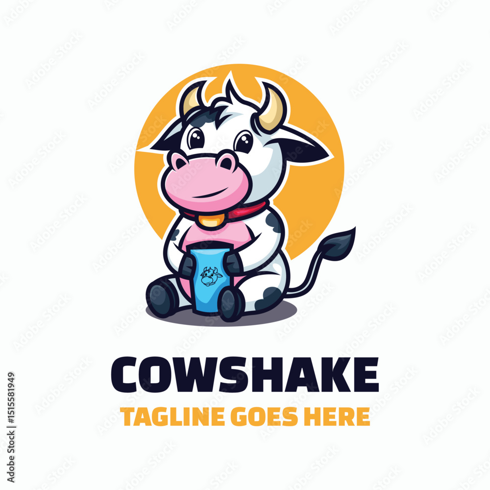 Cowshake Mascot with Milkshake Cup Cowshake Mascot with Milkshake Cup