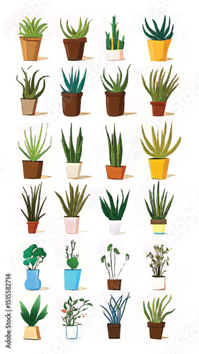 Modern Green Oasis: A Colorful Botanical Dream with Potted Indoor Succulents and Cacti for Stylish Home Decor