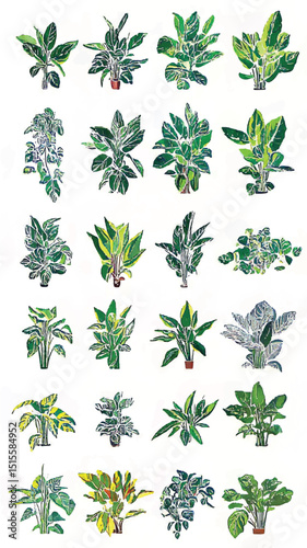 Botanical Art Illustration for Home Decor: Vintage Style Green Leaves and Tropical Plants for Nature Lovers and Sustainable Living