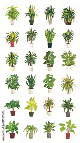Botanical Variety: Eco-Friendly Indoor Garden with Vibrant Potted Plants and Lush Green Foliage for Modern Cottagecore Atmosphere