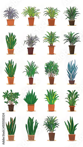 Indoor Botanical Garden: A Decorative Ensemble of Varied Potted Houseplants for Greenery-Inspired Interior Design and Plant Care