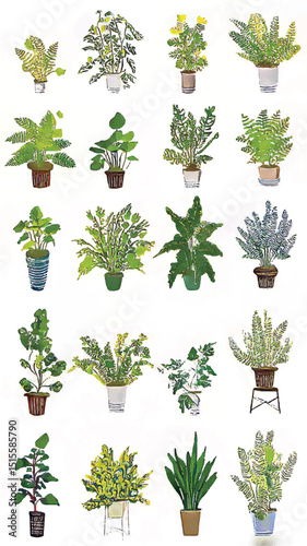 Houseplants & Indoor Plants: Vibrant Greenery, Botanical Illustrations and Potted Plant Decor for Sustainable Living and Modern Urban Jungle Atmosphere