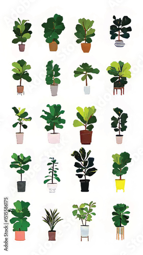 Timeless Botanical Illustration of Houseplants for Modern Interior Design and Home Decor