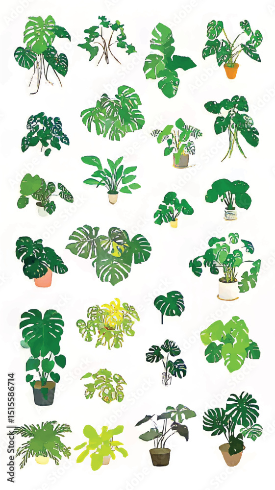 Fototapeta premium Lush Monstera Greenery: Capturing Tropical Botanical Illustration and Indoor Plant Decor