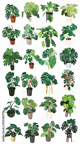 Lush Botanical Paradise: A Variety of Green Indoor Foliage Thriving in Stylish Home Decor with Leafy Houseplants