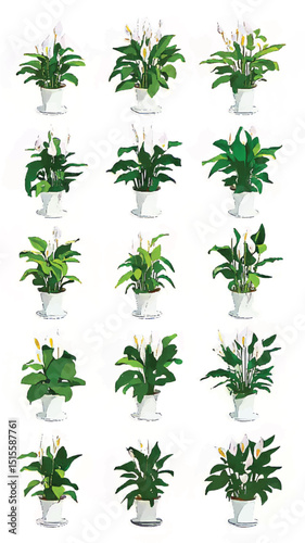 Houseplants and Greenery: Modern Design with Peace Lily, Lush Foliage, and Botanical Illustration for Inspiring Indoor Plants and Home Decor