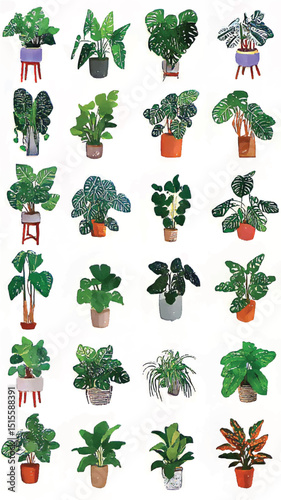 Urban Jungle: A Serene Botanical Wonderland of Textured Houseplants and Indoor Greenery