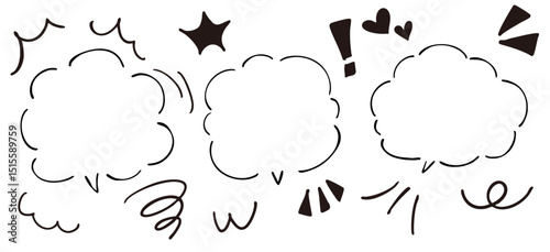 かわいい手書きの吹き出しセット　ベクター黒