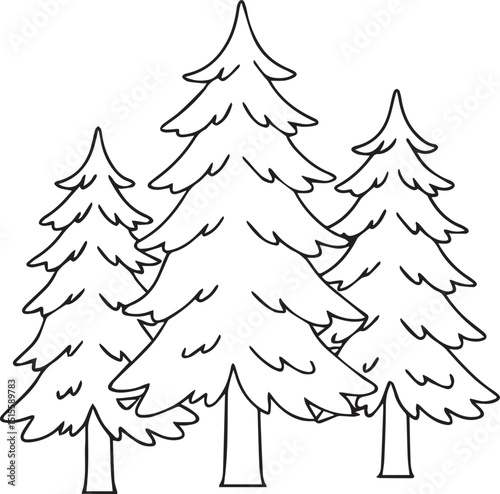 pine tree line clipart vector, pine tree line silhouette vector black and white