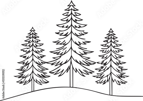 pine tree line clipart vector, pine tree line silhouette vector black and white