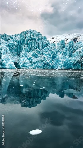 Glacial Landscape with Reflections Under Cloudy Sky