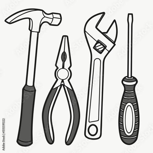 Professional tool kit cutout isolated on white background