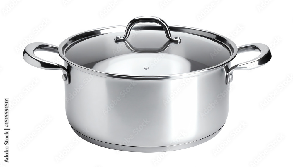 Shiny stainless steel cooking pot with lid. Shiny stainless steel cooking pot with lid.